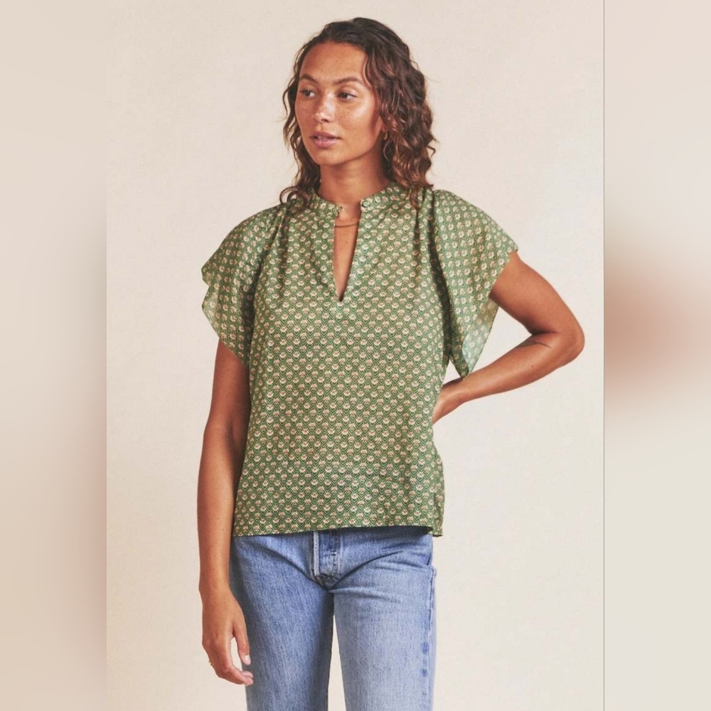 Trovata Brett Bohemian Blouse Green Mosaic Size Small